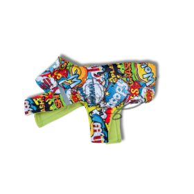   Csillag kabát  - SÁRGA KÉPREGÉNY MINTÁS - ROMBUSZ PUFI - ZÖLD POLÁR