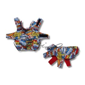   Csillag kabát  - SÁRGA KÉPREGÉNY MINTÁS - ROMBUSZ PUFI - PIROS POLÁR